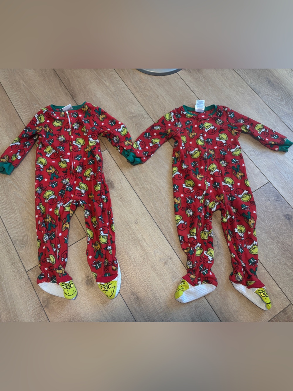 Grinch fleece Footed zipper Pajamas